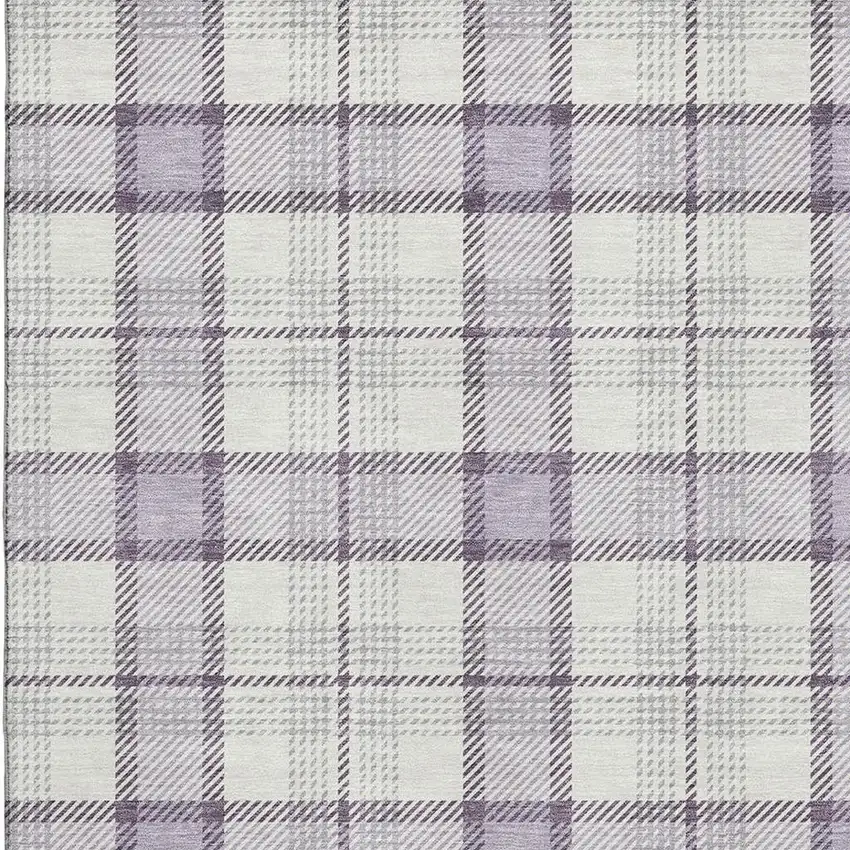 Lavender Ivory And Purple Plaid Washable Area Rug With UV Protection Photo 2