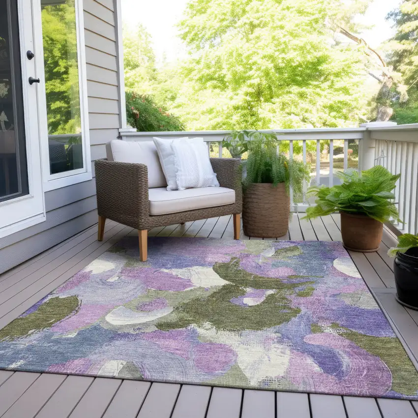 Lavender Ivory And Sage Abstract Washable Indoor Outdoor Area Rug Photo 6