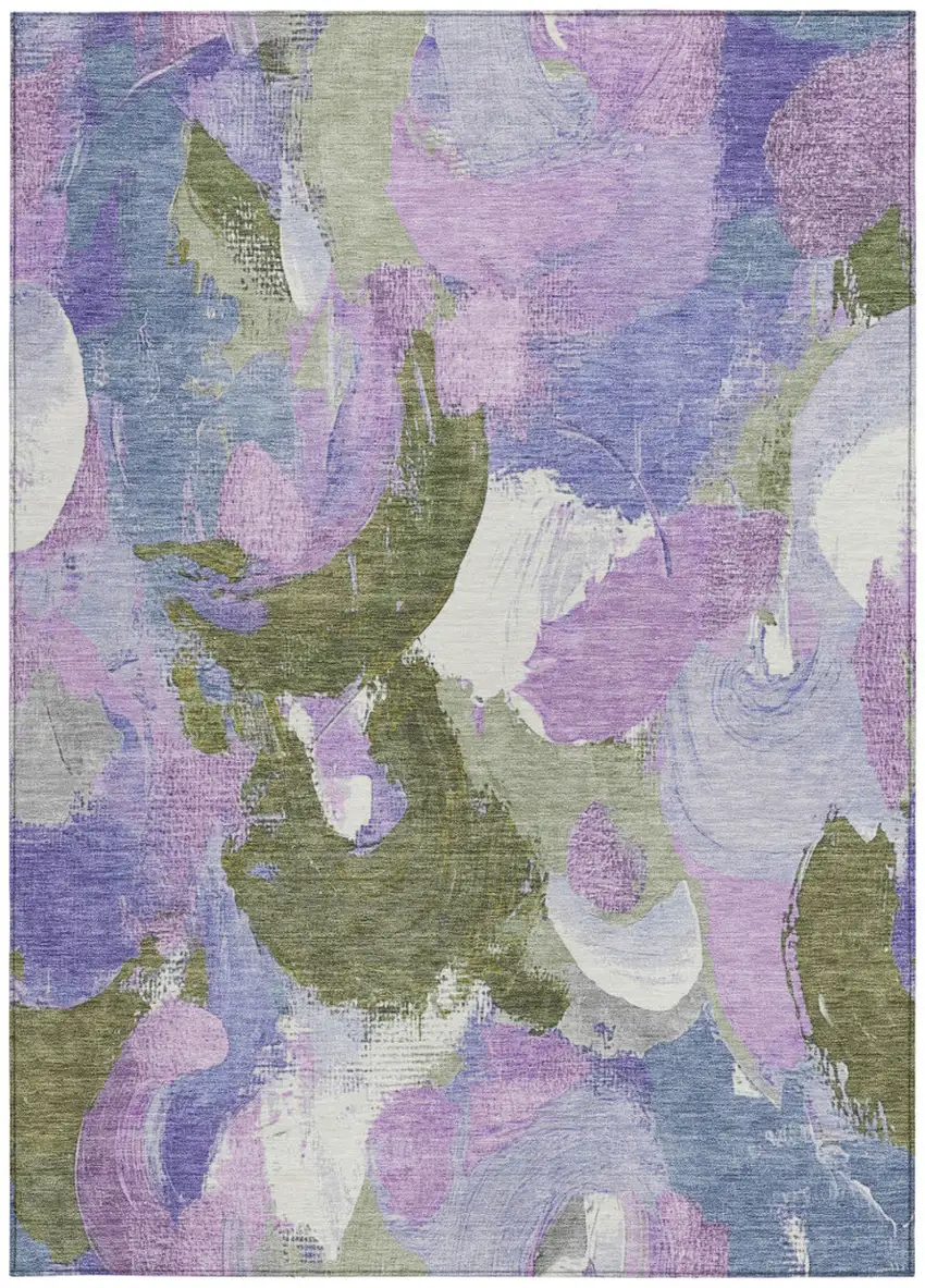 Lavender Ivory And Sage Abstract Washable Indoor Outdoor Area Rug Photo 8