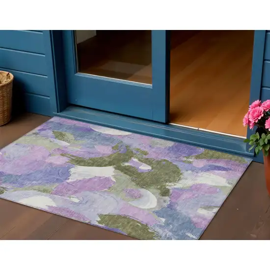 Lavender Ivory And Sage Abstract Washable Indoor Outdoor Area Rug Photo 2