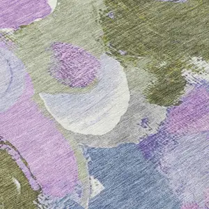 Photo of Lavender Ivory And Sage Abstract Washable Indoor Outdoor Area Rug