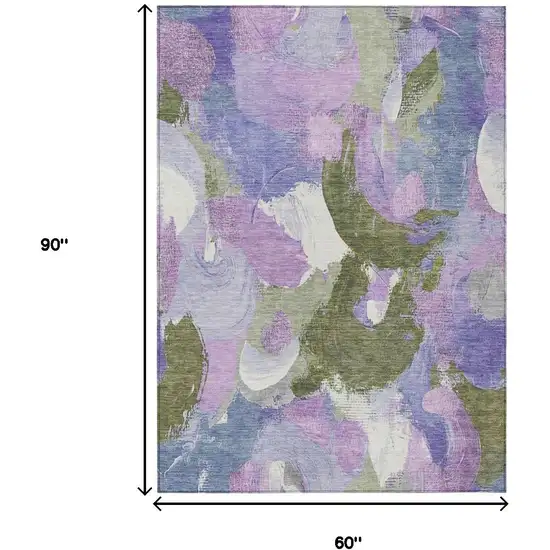 Lavender Ivory And Sage Abstract Washable Indoor Outdoor Area Rug Photo 8