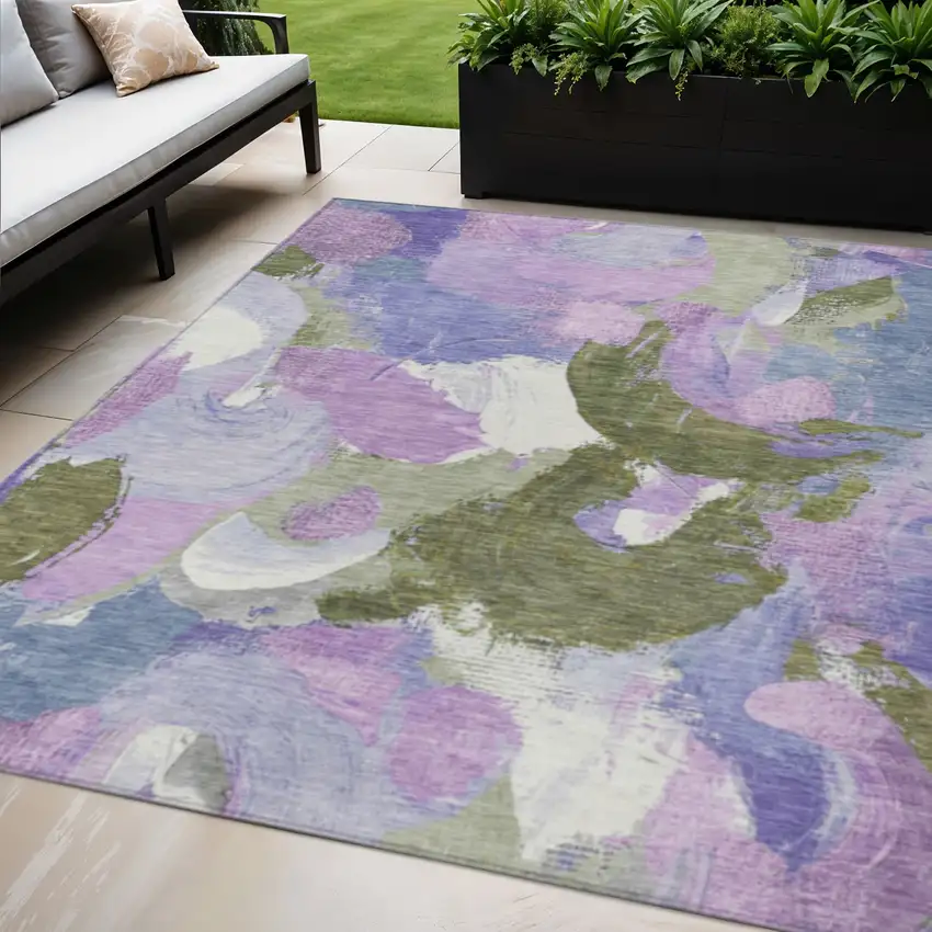 Lavender Ivory And Sage Abstract Washable Indoor Outdoor Area Rug Photo 2