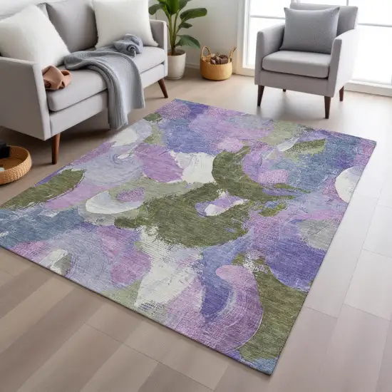 Lavender Ivory And Sage Abstract Washable Indoor Outdoor Area Rug Photo 4