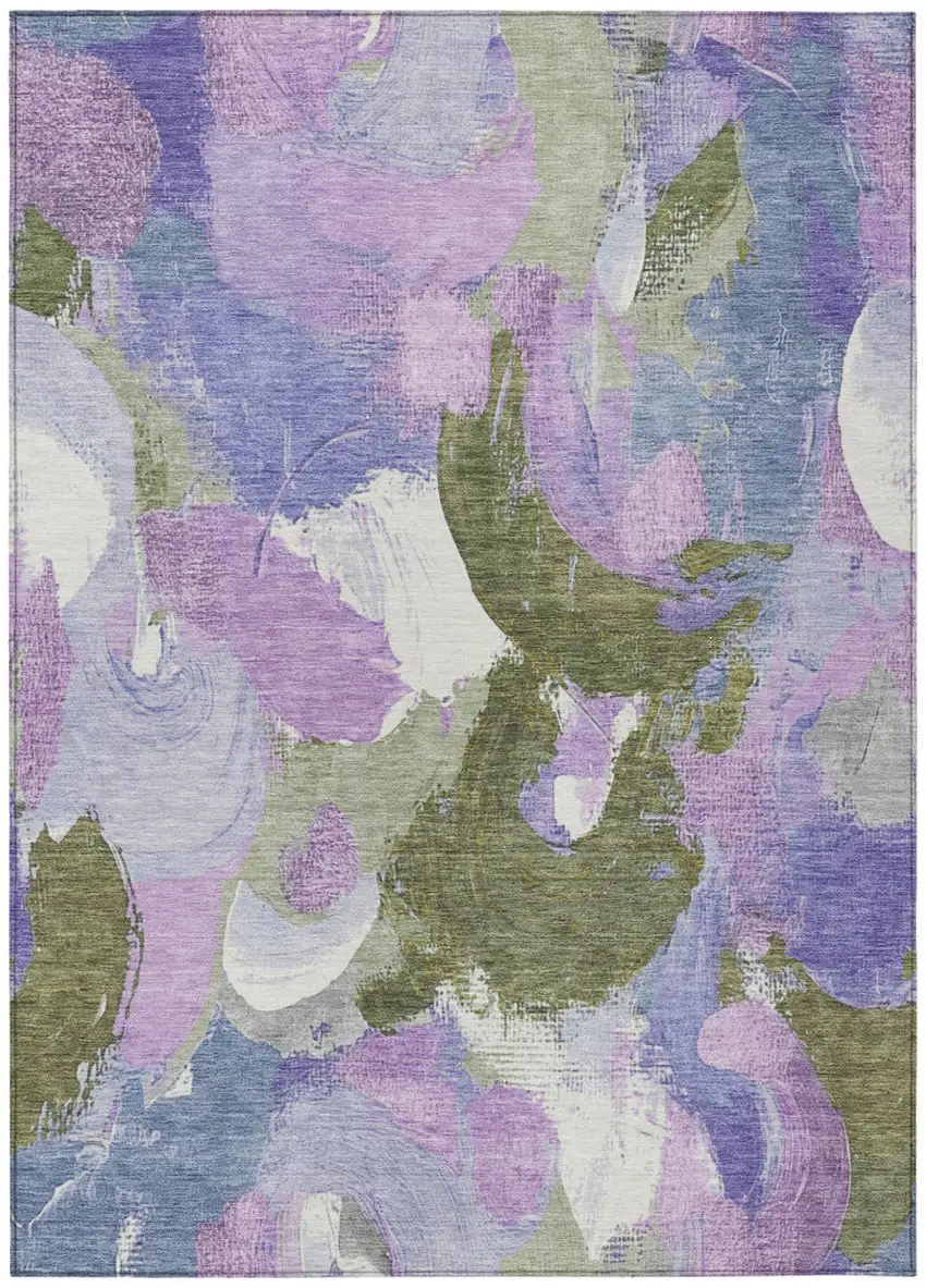 Lavender Ivory And Sage Abstract Washable Indoor Outdoor Area Rug Photo 7