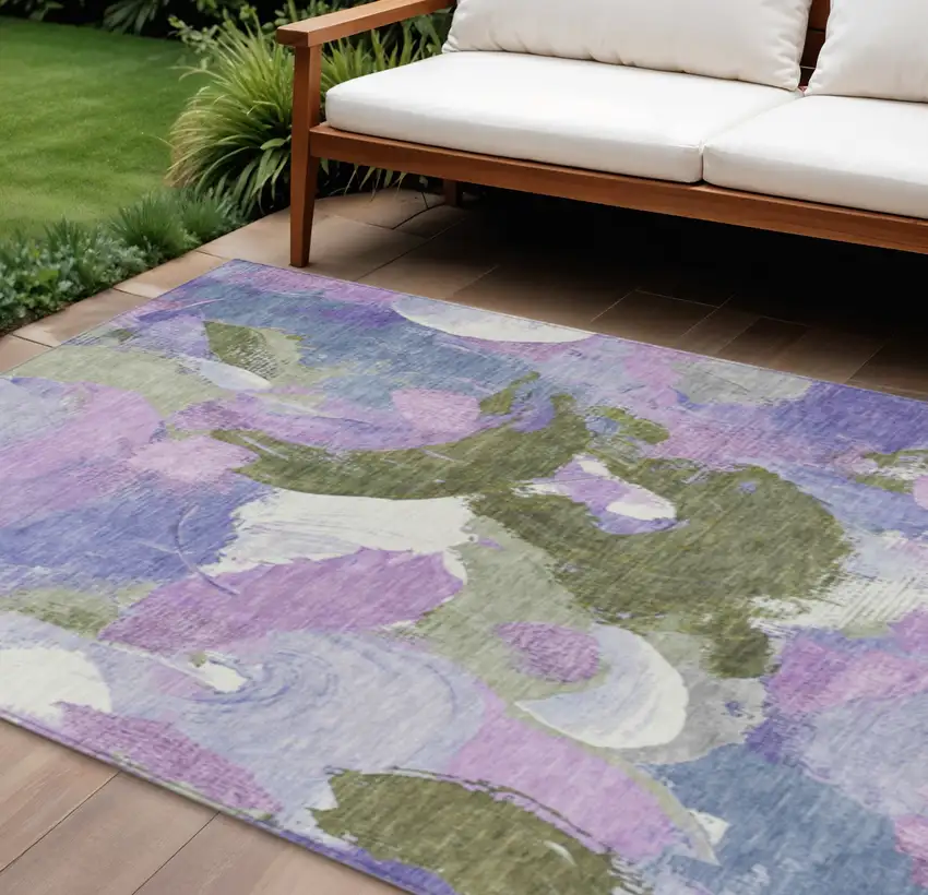 Lavender Ivory And Sage Abstract Washable Indoor Outdoor Area Rug Photo 2