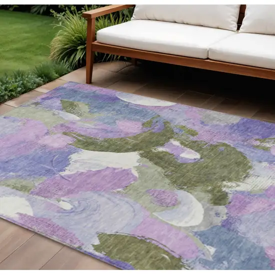 Lavender Ivory And Sage Abstract Washable Indoor Outdoor Area Rug Photo 2
