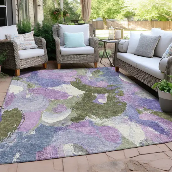 Lavender Ivory And Sage Abstract Washable Indoor Outdoor Area Rug Photo 4