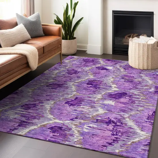 Lavender Ivory And Taupe Diamond Washable Area Rug With UV Protection Photo 6