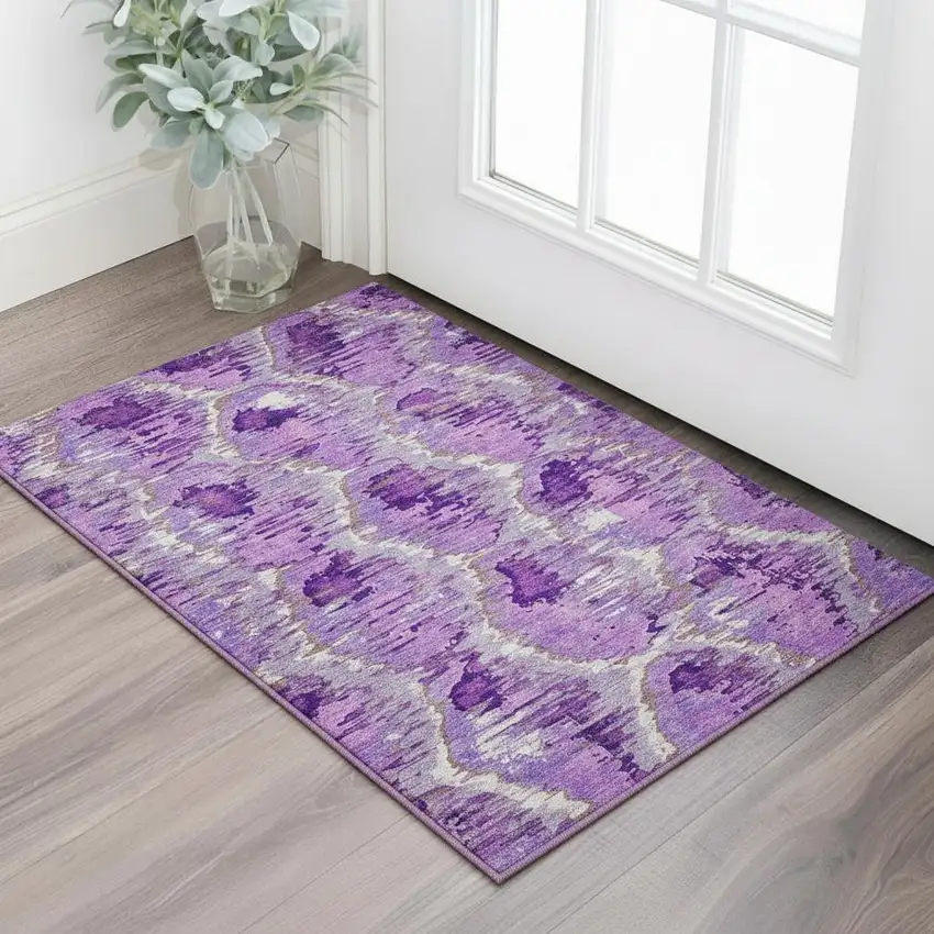 Lavender Ivory And Taupe Diamond Washable Area Rug With UV Protection Photo 2