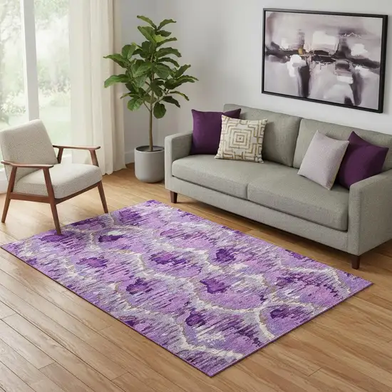 Lavender Ivory And Taupe Diamond Washable Area Rug With UV Protection Photo 1