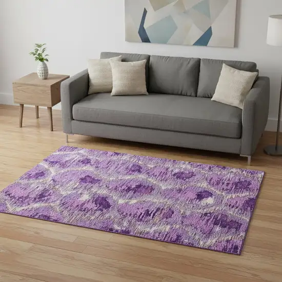 Lavender Ivory And Taupe Diamond Washable Area Rug With UV Protection Photo 2