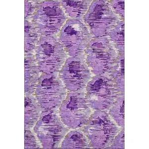 Photo of Lavender Ivory And Taupe Diamond Washable Area Rug With UV Protection
