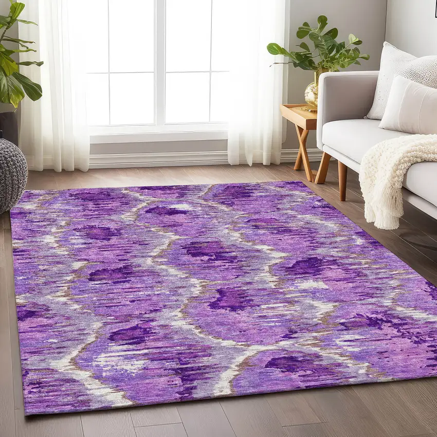 Lavender Ivory And Taupe Diamond Washable Area Rug With UV Protection Photo 5