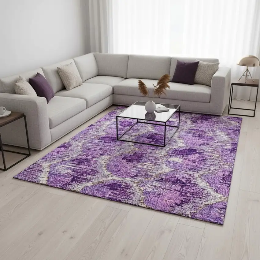 Lavender Ivory And Taupe Diamond Washable Area Rug With UV Protection Photo 2