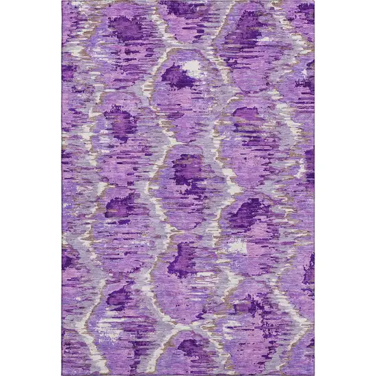 Lavender Ivory And Taupe Diamond Washable Area Rug With UV Protection Photo 1