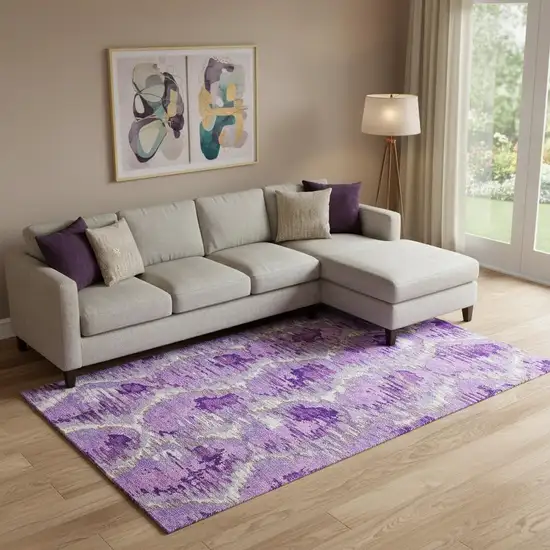Lavender Ivory And Taupe Diamond Washable Area Rug With UV Protection Photo 1