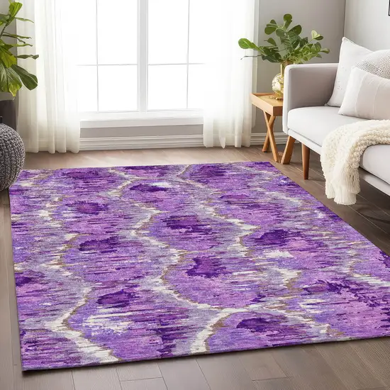 Lavender Ivory And Taupe Diamond Washable Area Rug With UV Protection Photo 5