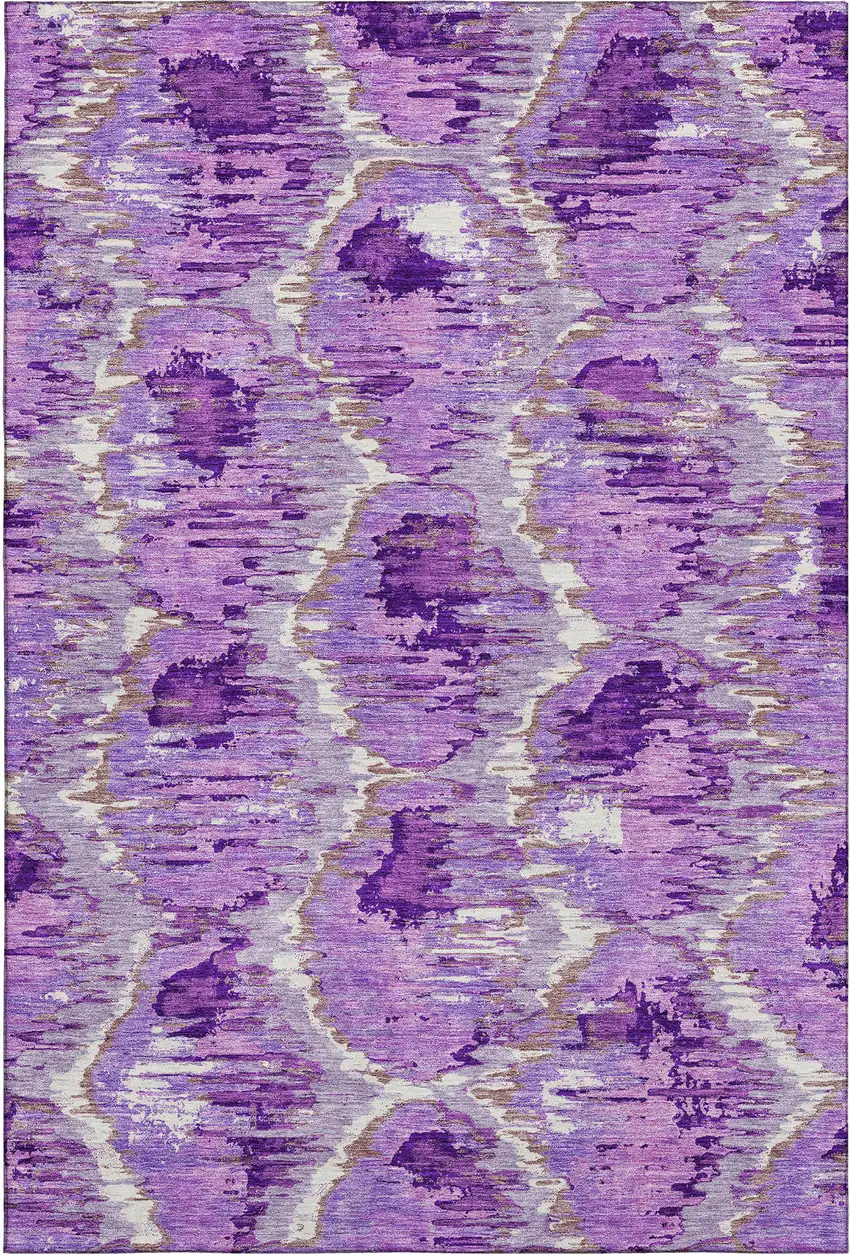 Lavender Ivory And Taupe Diamond Washable Area Rug With UV Protection Photo 1
