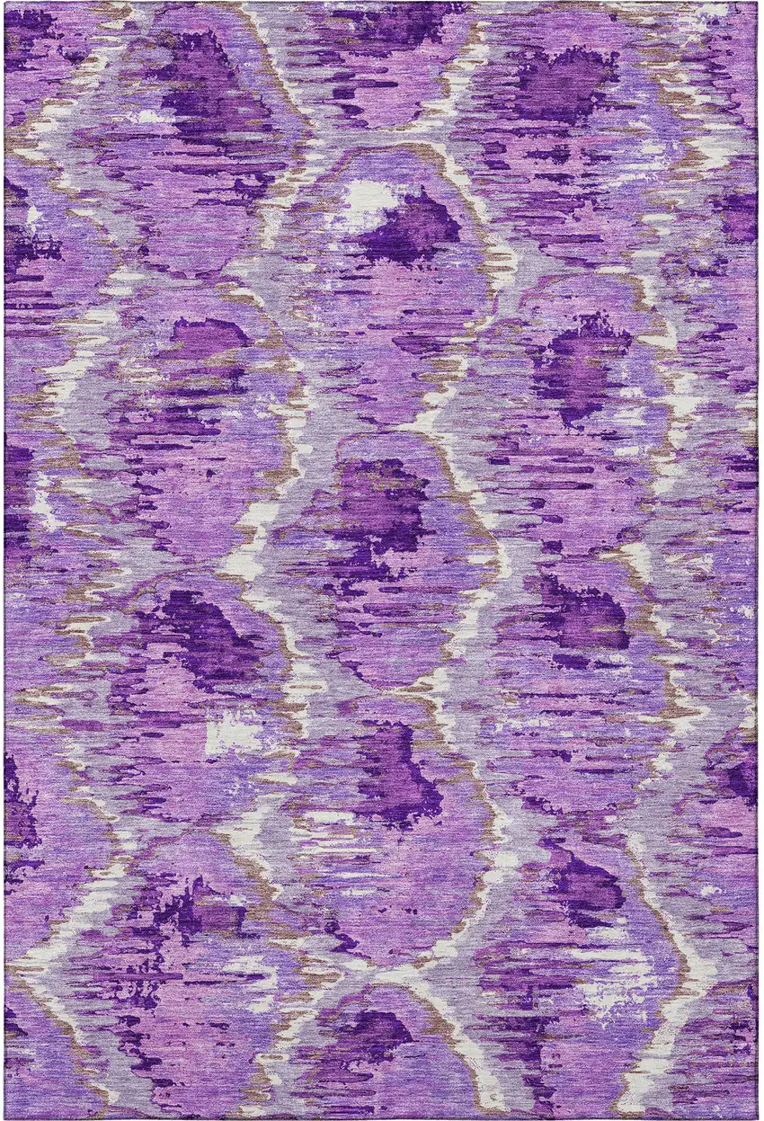Lavender Ivory And Taupe Diamond Washable Area Rug With UV Protection Photo 4