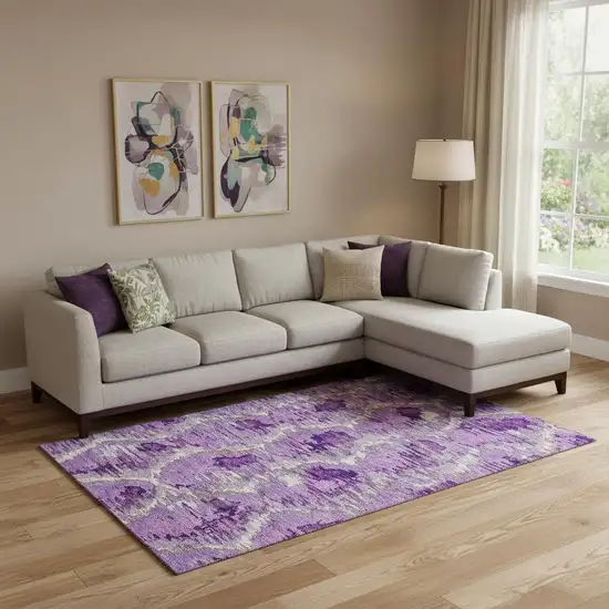 Lavender Ivory And Taupe Diamond Washable Area Rug With UV Protection Photo 1