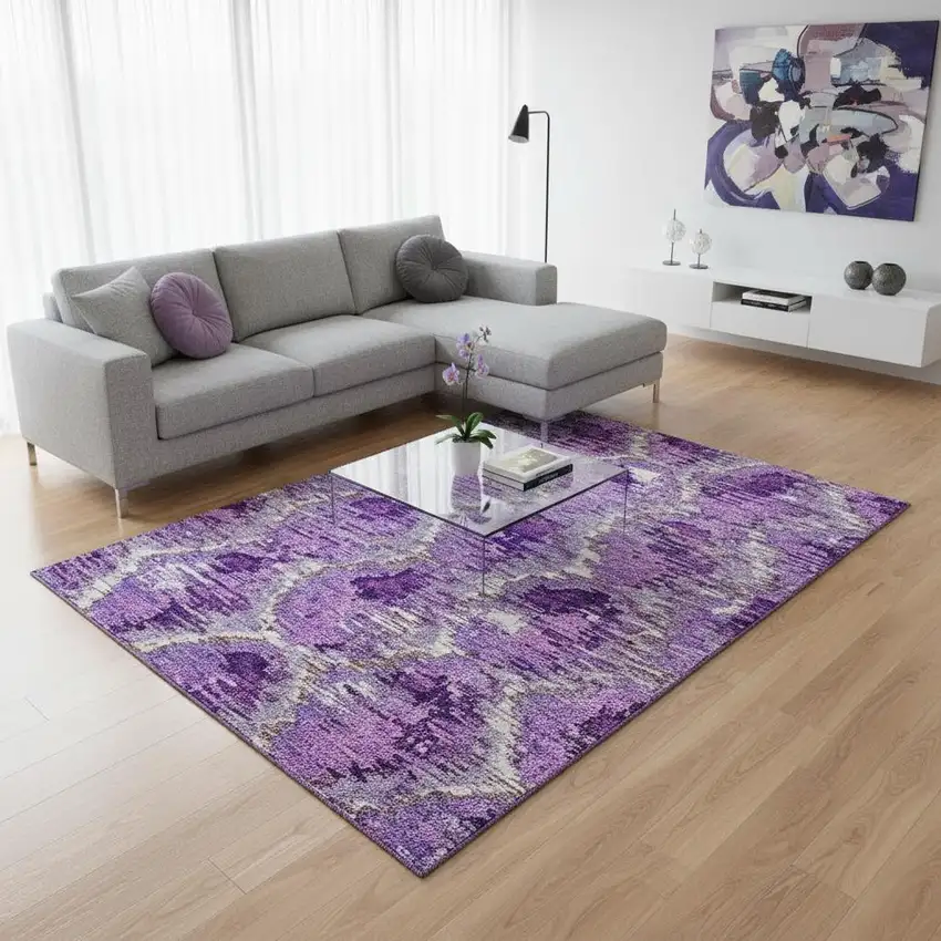 Lavender Ivory And Taupe Diamond Washable Area Rug With UV Protection Photo 2