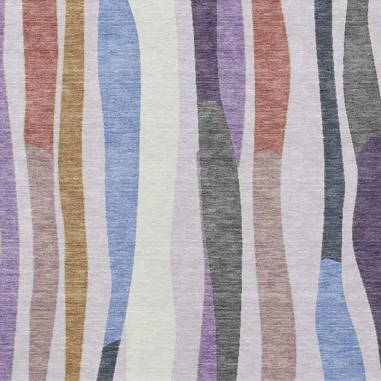 Lavender Ivory And Taupe Striped Washable Indoor Outdoor Area Rug Photo 5