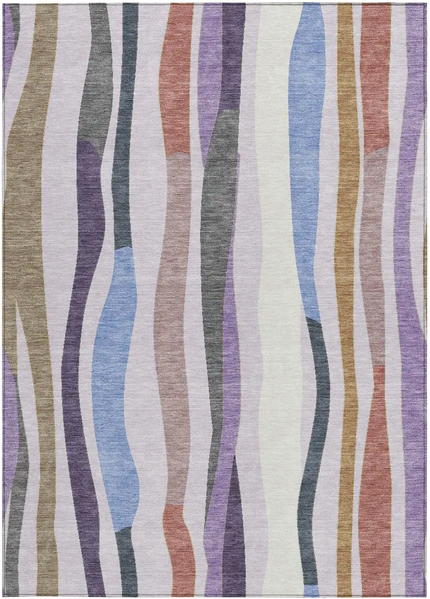 Lavender Ivory And Taupe Striped Washable Indoor Outdoor Area Rug Photo 3