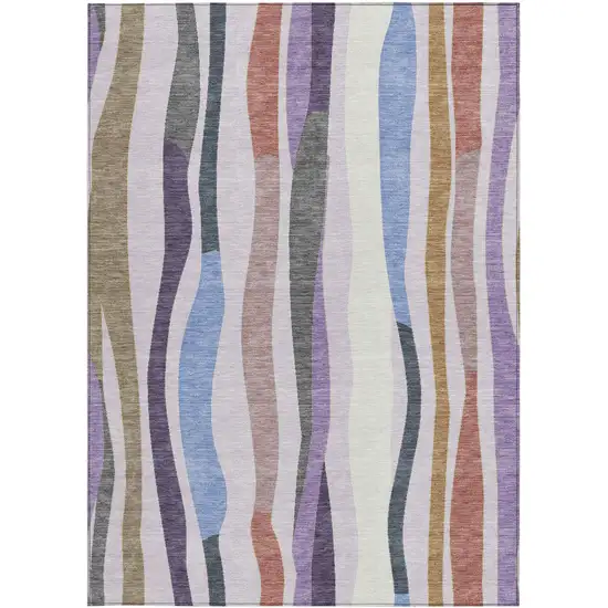 Lavender Ivory And Taupe Striped Washable Indoor Outdoor Area Rug Photo 3