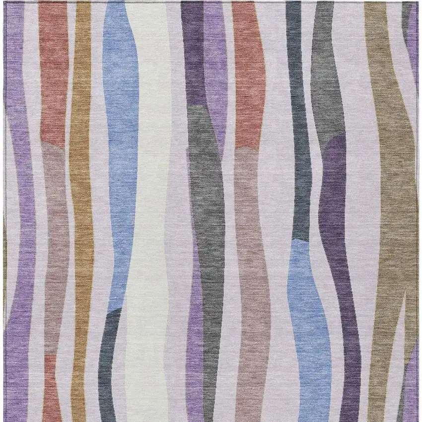 Lavender Ivory And Taupe Striped Washable Indoor Outdoor Area Rug Photo 4
