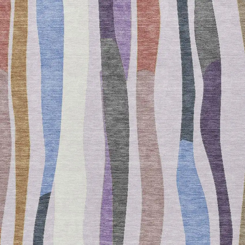 Lavender Ivory And Taupe Striped Washable Indoor Outdoor Area Rug Photo 5