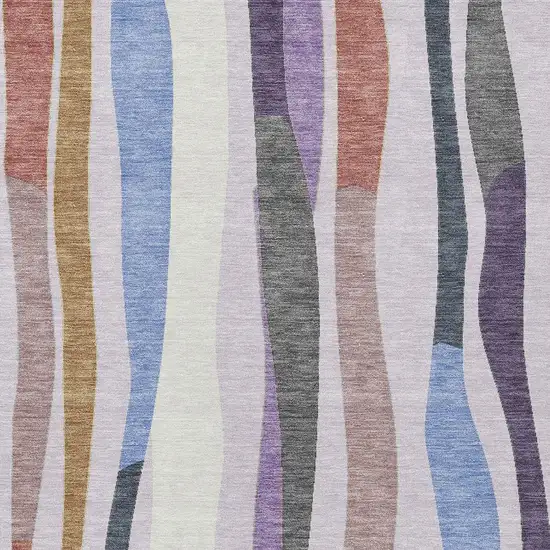 Lavender Ivory And Taupe Striped Washable Indoor Outdoor Area Rug Photo 5