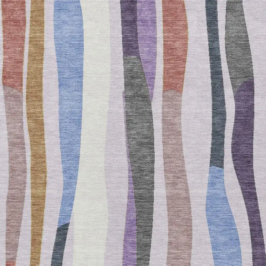 Lavender Ivory And Taupe Striped Washable Indoor Outdoor Area Rug Photo 5