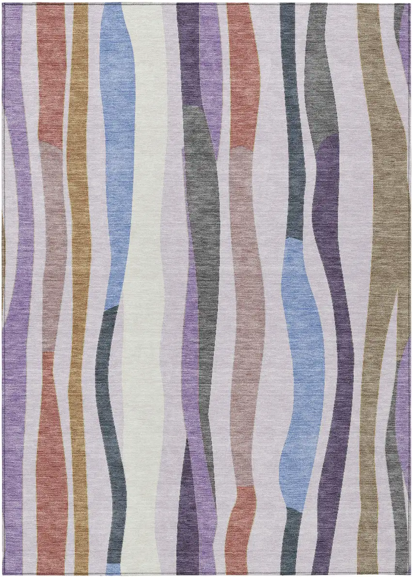 Lavender Ivory And Taupe Striped Washable Indoor Outdoor Area Rug Photo 1