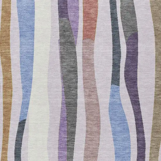 Lavender Ivory And Taupe Striped Washable Indoor Outdoor Area Rug Photo 5