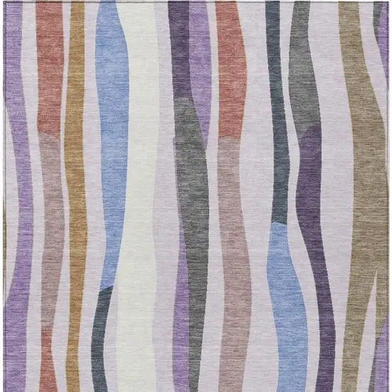 Lavender Ivory And Taupe Striped Washable Indoor Outdoor Area Rug Photo 4