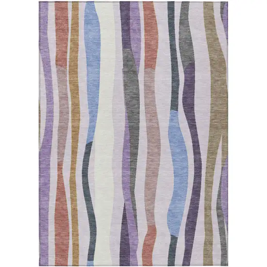 Lavender Ivory And Taupe Striped Washable Indoor Outdoor Area Rug Photo 1