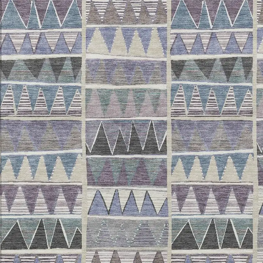 Lavender Ivory Taupe And Denim Blue Geometric Washable Indoor Outdoor Area Rug Photo 5