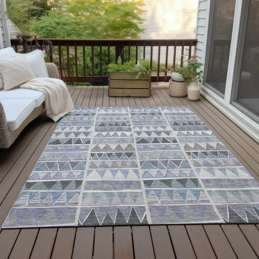Lavender Ivory Taupe And Denim Blue Geometric Washable Indoor Outdoor Area Rug Photo 6