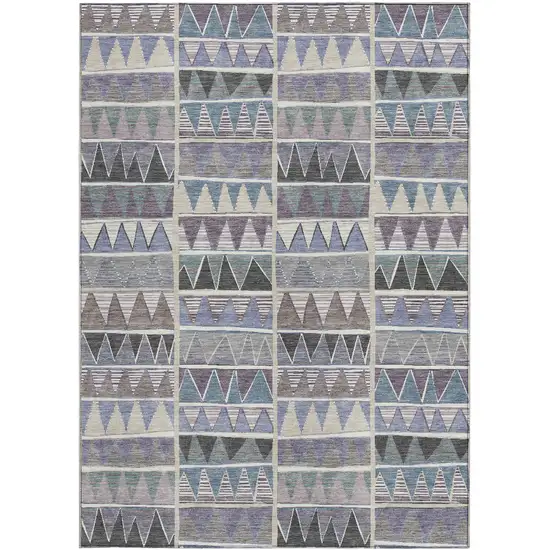 Lavender Ivory Taupe And Denim Blue Geometric Washable Indoor Outdoor Area Rug Photo 4