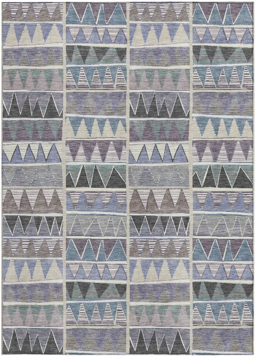 Lavender Ivory Taupe And Denim Blue Geometric Washable Indoor Outdoor Area Rug Photo 4
