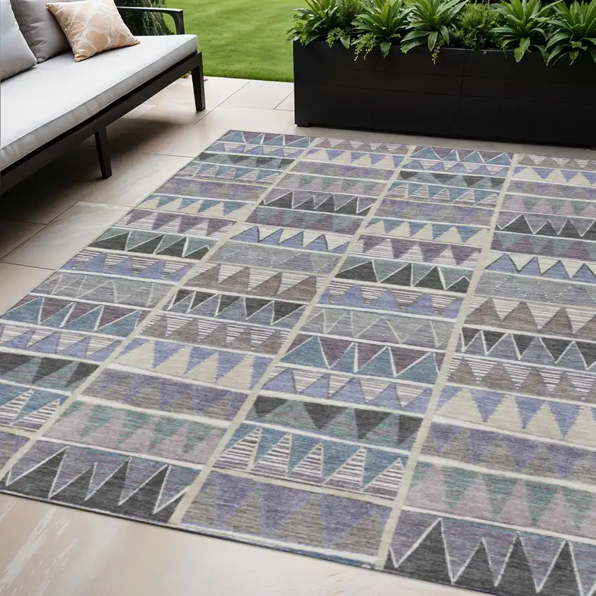 Lavender Ivory Taupe And Denim Blue Geometric Washable Indoor Outdoor Area Rug Photo 2