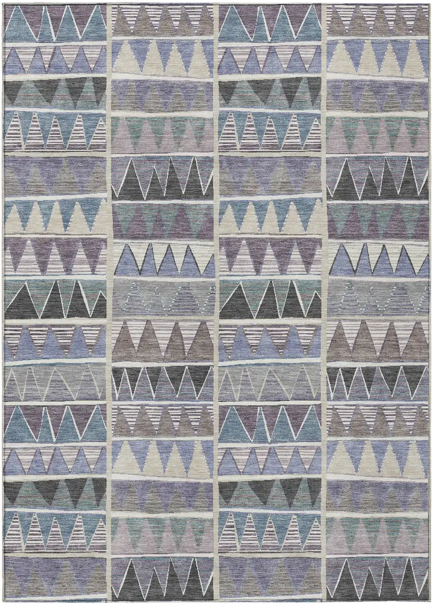 Lavender Ivory Taupe And Denim Blue Geometric Washable Indoor Outdoor Area Rug Photo 1