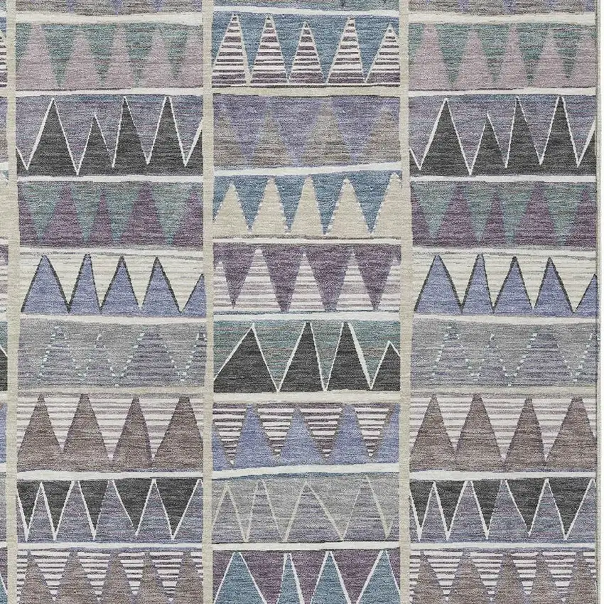 Lavender Ivory Taupe And Denim Blue Geometric Washable Indoor Outdoor Area Rug Photo 4