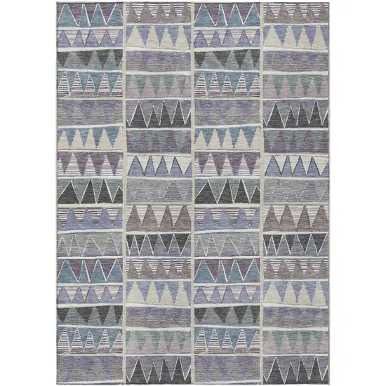 Lavender Ivory Taupe And Denim Blue Geometric Washable Indoor Outdoor Area Rug Photo 1