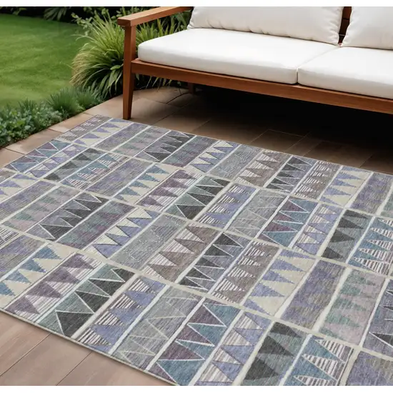 Lavender Ivory Taupe And Denim Blue Geometric Washable Indoor Outdoor Area Rug Photo 2