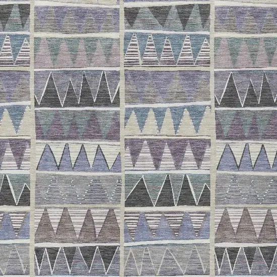 Lavender Ivory Taupe And Denim Blue Geometric Washable Indoor Outdoor Area Rug Photo 5