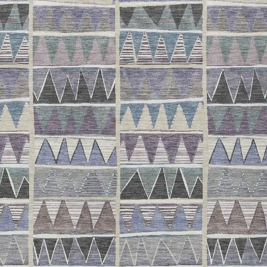 Lavender Ivory Taupe And Denim Blue Geometric Washable Indoor Outdoor Area Rug Photo 5