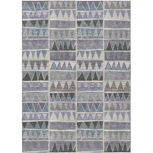 Photo of Lavender Ivory Taupe And Denim Blue Geometric Washable Indoor Outdoor Area Rug