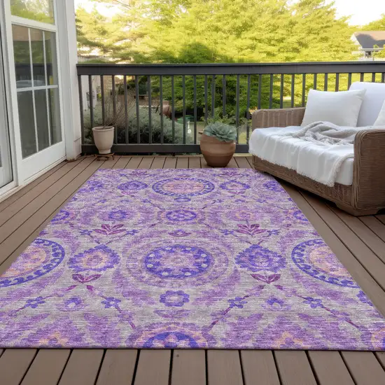 Lavender Lilac And Gray Floral Washable Indoor Outdoor Area Rug Photo 6